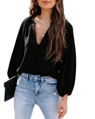 China QUICK DRY Women's Casual Loose V-Neckline Spring And Fall Long Sleeve Top for sale