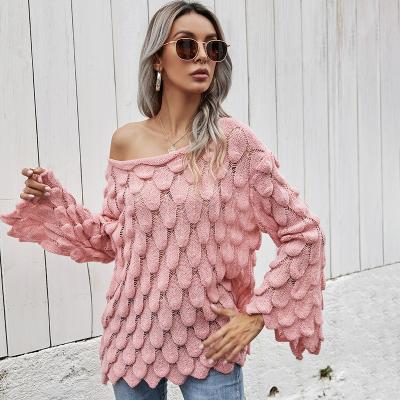 China Autumn New Anti-shrink Loose Horn Sleeve Slim Chiba Sweater Hollow Knitwear Women for sale