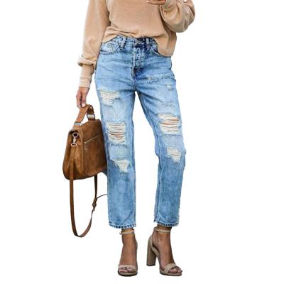 China Plus Size Plus Size Mid Waist Women Jeans Wide Leg Jeans Pants Ripped Straight for sale