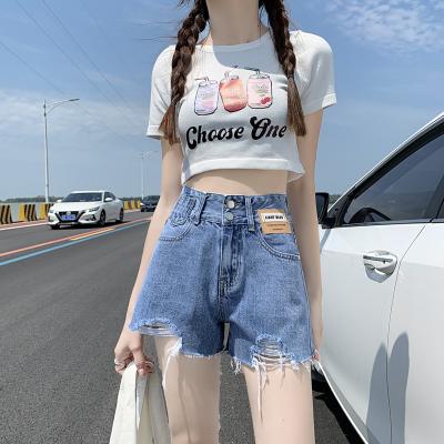 China 2021 new high quality sexy fashionable women breathable hole denim destroyed shorts casual short jeans for sale