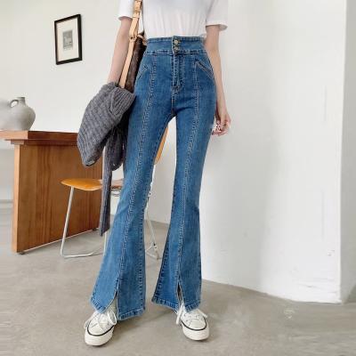 China Custom Made High Quality Breathable Stretch Rocket Leg Casual Denim Split High Waist Jeans Bell Bottoms Women Pants Women Pants for sale