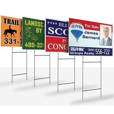 China Eco-friendly 4 mm 5 mm Outdoor 18*24'' with H Wire Stake Printing PP Plastic Corrugated Hollow Yard Signs for sale