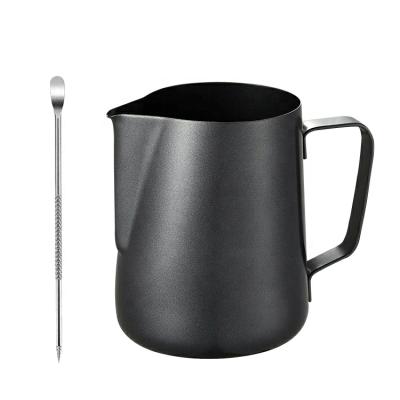 China Promotional Product Customized Stored Logo Coffee Thermometer Black Paint Metal Stainless Steel Milk Jug Foaming Pitcher for sale