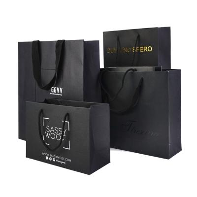 China Hot Selling Materials Brand Logo Luxury Black Shopping Paper Recycled Gift Bag for sale