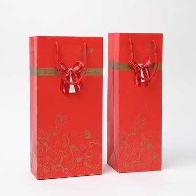 China Factory Recyclable Cheap Logo Can Be Filled With Custom Made One Or Two Bottles Of Wine Packaging Paper Gift Bags for sale