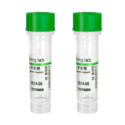 China 0.5ml 1ml PET Lithium Heparin Blood Collection Tube Green Peripheral Lithium Heparin Microtubule Lithium Heparin Test Tube for sale