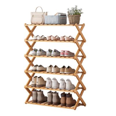 China (Size) Small Adjustable Foldable Solid Bamboo Home Storage Shoe Rack Shelf for sale