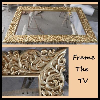 China Resin Framed TV Style Hollow Flower Gold Foil Resin Frame Decorative Wall Decor for sale