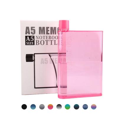 China Stocked Wholesale 420ml Custom Clear Plastic A5 Water Bottle Sports Notebook Sports Drink Bottle Clear Square Flat Water Bottle zu verkaufen