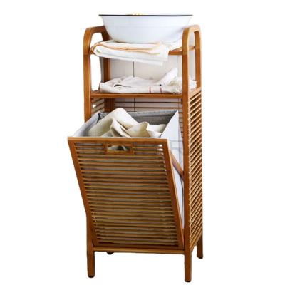 China Bathtub Bathroom Storage Shelf Bamboo Laundry Basket with Nonwoven Fabric / Bamsira_Factory for sale