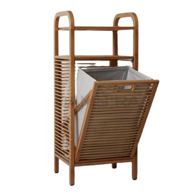 China Bamboo Tilt-Up Laundry Basket Bathroom Towel Rack /Bamsira_Factory for sale