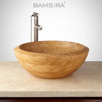 China Morden Morden Brown Bamboo Round Vessel Sink /Bamsira_BSCI for sale