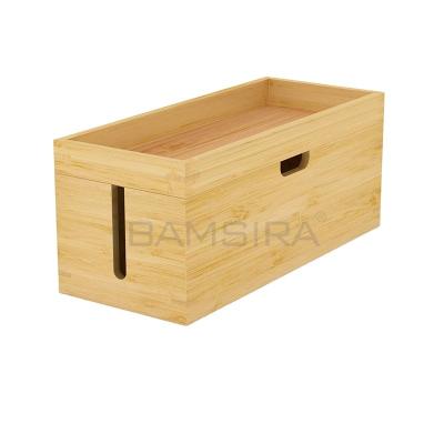 China Sustainable Wooden Box Office Bamboo Cable Management Cable Organizer for sale