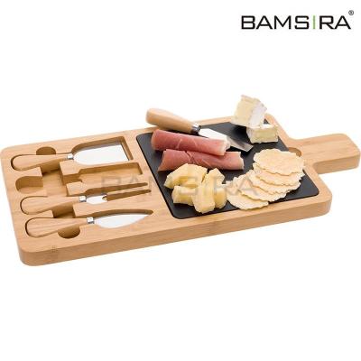 China Sustainable Sustainable Bamboo Cheese Cutting Board Set With Slate Board Bamsira_Factory for sale