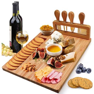 China Large Sustainable Acacia Wooden Serving Board Cheese Tray Board and Knife Set Charcuterie for sale