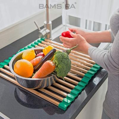 China Sustainable Sustainable Bamboo Roll Up Dish Drying Rack - Scratch Free / Bamsira_BSCI for sale