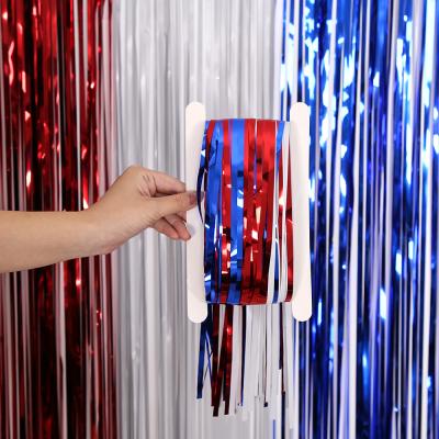 China Party Decoration Tinsel String Foil Fring Curtain for Independence Day 1M*1M Red White Blue Rain Curtain for Party Decoration for sale