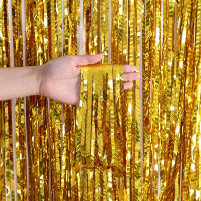 China Shiny Pary Decoration 1M*2.5M Foil Curtain For Photography Backdrop Metallic Party Decorations Tinsel Curtain for sale