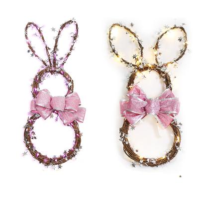 China 2022 Cute Beauty Decorations New Arrival DIY Rattan Bunny With LED Lights Twinkle Hanging Decoration For Easter Party for sale