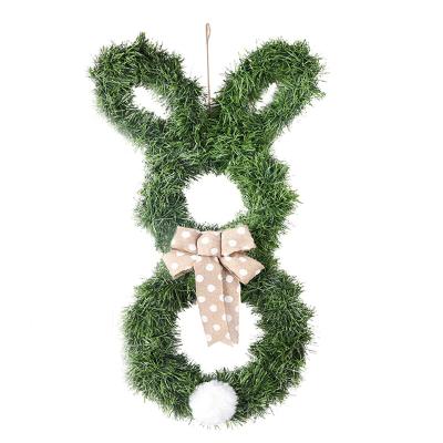 China Beauty Low MOQ Easter Bunny Decoration Grass Rabbit Wreath Hanging Door Decor Easter Gift Decorations For Kid Party New Ornaments for sale