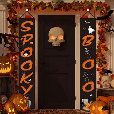 China Boo Couplet Outdoor Porch Hanging Digital Nonwoven Farbic Spooky Banner Printing Custom Doorway Curtain for Halloween Decoration for sale