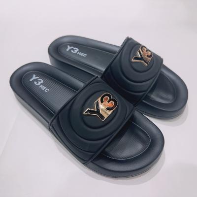 China Cushioning wholesale custom your logo black PU slide slipper, Factory price plain sandal, Black blank sublimation slides for woman and men for sale