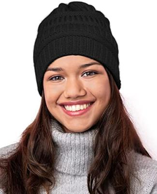 China Chunky Baggy Skully Hat COMMON Soft Warm Cap For Women Girls Winter Silk Striped Stretchy Warm Hat for sale