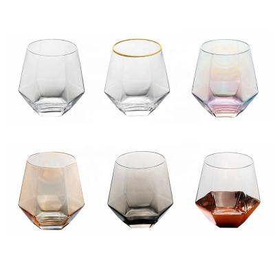 China Whiskey stemless Crystal Diamond Wine Glass hexagon glass handcrafted viable bar lead-free party for sale