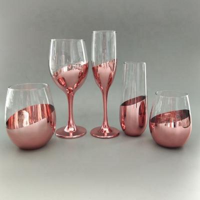 China 2021 New Design Sustainable Wedding Party Copper Color Wine Glasses Cup Stemless Glass Wine Champagne Glass for sale