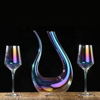 China Sustainable Luxury Handmade Crystal Colored Wine Glass U Type Two Said Color Glass Wine Decanter Lipstick Set for sale