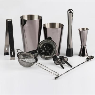 China Bar Holding Home Bar Tools Hot Sale Boston Bartender Tool Set Shaker Plating Gun Black Two-Stage Cocktail Shaker Set With Book for sale