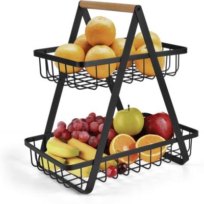 China 2 Tier Metal Storage Basket Organizer Kitchen Living Room Countertop Portable Hanging Wire Bins For Storage for sale