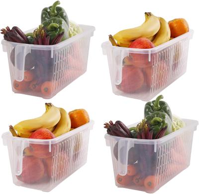 China Sustainable Fruit and Vegetable Storage Baskets 4 Pack Plastic Storage Basket with Handle for Refrigerator Pantry Bathroom for sale