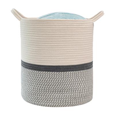 China 2021 Fashion Custom Sustainable Foldable Cotton Rope Woven Single Laundry Baskets Fashion Storage Baskets for sale