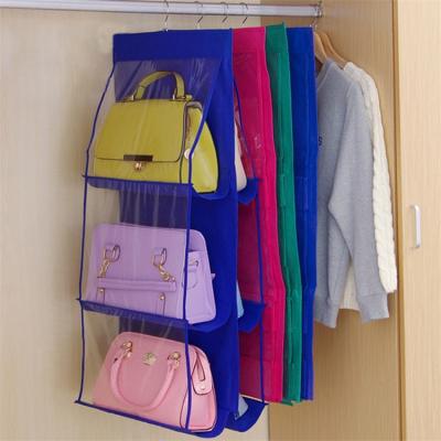 China 6 Pockets Handbag Organizer For Wardrobe Closet Transparent Storage Bag Handbag Viable Hanging Organizer for sale