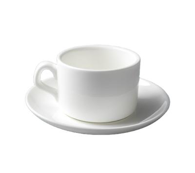 China Sustainable White Ceramic Coffee 175ml Tea Cups Saucers Sets With Hotel Restaurant OEM Customized Logo for sale