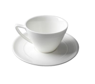 China Customized Sustainable Logo Hotel Restaurant 200ml White Ceramic Coffee Tea Cups And Saucers Sets for sale