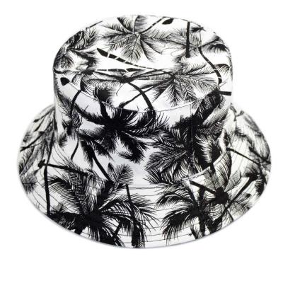 China Picture Wholesale In Spring Canvas Running Coconut Tree Printed Reversible Bucket Hat One Size for sale