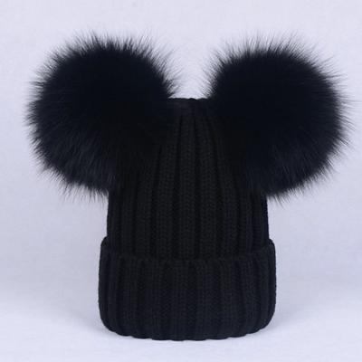 China JOINT Wholesale Women Knitted Beanie Winter Hat Real Fox Fur Pompom Acrylic Hat for sale