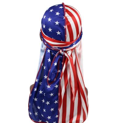 China wholesale american flag printed silky durag men's hip hop 360 rag waves 27cm*100cm for sale