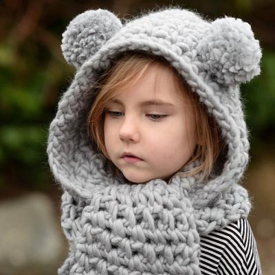 China COMMON Wholesale Handmade Pompoms Winter Hat Kids Crochet Hooded Hat Scarf Set Cowl for sale