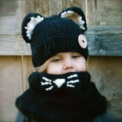 China Wholesale Acrylic Cartoon COMMON Cat Ears Kids Crochet Winter Hat and Scarf Set for sale