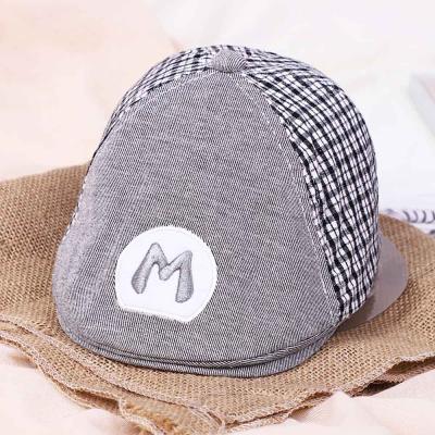 China Wholesale Spring Autumn M Letter Character Embroidered Plaid Cotton Adjustable Baby Boy Beret Hat for sale