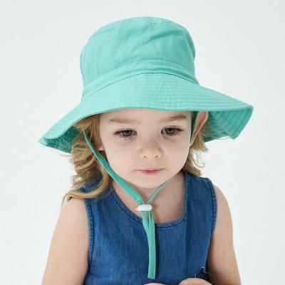 China Picture Wholesale 16 Colors Summer Baby Bucket Hat Infant Toddler SPF 50+ Adjustable Sun Hat With String for sale