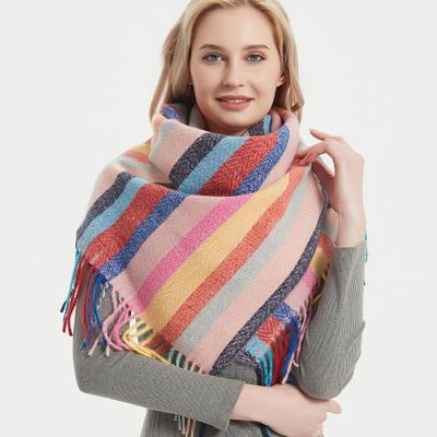 China Factory Supply 2021 Square Rainbow Tassel Scarf Women Winter Scarf New for sale