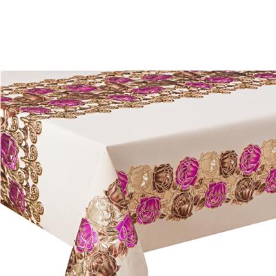 China XHM Factory Waterproof PVC Printed Custom Fitted Rectangle Polyester Table Cloth for sale