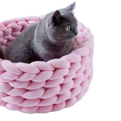 China Knitted Stocked Filled Cotton Pet Blanket Knitted Braid Pet Cozy Bed Knit Cat Dog Bed for sale