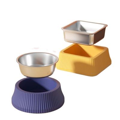 China Wholesale Viable Non-slip Dog Bowl /pet Bowl /cat Bowl With Base Stainless Steel Pet Food Bowl Rubber Drinking Dish for sale