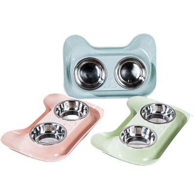 China Sustainable Elevated Cat Dog Bowls With Wooden Rack With Double Bowls Raised Feeder For Pet for sale