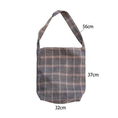 China Eco-Friendly Women Shoulder Plaid New Arrival Simple Soft Cloth Handbag Ladies Large Capacity Tote Cotton Canvas Bag for sale